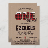 Winter ONEderland Buffalo Karierte Geburtstagspart Einladung (Vorne/Hinten)