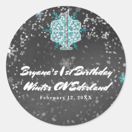 Winter ONEderland Chalk Aquamarin & Lila 1. Geburt Runder Aufkleber