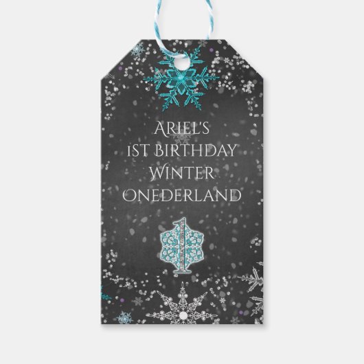 Winter ONEderland Chalk Aquamarin und Lila Party n Geschenkanhänger (Vorderseite)