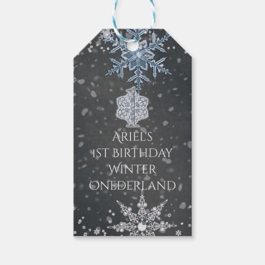 Winter ONEderland Chalk Blue Gray Custom Party Geschenkanhänger (Vorderseite)