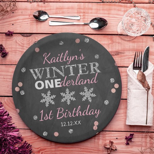 Winter ONEderland Chalkboard 1. Geburtstag Pappteller
