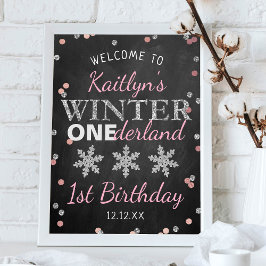 Winter ONEderland Chalkboard 1. Geburtstag Willkom Poster
