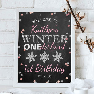 Winter ONEderland Chalkboard 1. Geburtstag Willkom Poster