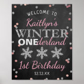 Winter ONEderland Chalkboard 1. Geburtstag Willkom Poster (Vorne)