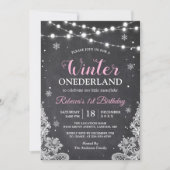 Winter ONEderland Chalkboard Baby Erstgeburt Einladung (Vorderseite)