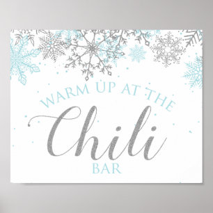 Winter Onederland Chili Bar Sign Blue Snowflakes Poster