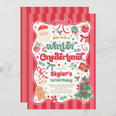 Winter Onederland Christmas Coquette Bow Birthday Einladung (Vorne/Hinten)