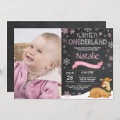Winter Onederland Deer 1. Geburtstag Einladung (Vorne/Hinten)