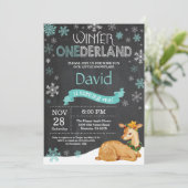 Winter Onederland Deer 1. Geburtstag Einladung (Stehend Vorderseite)