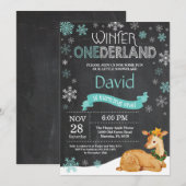 Winter Onederland Deer 1. Geburtstag Einladung (Vorne/Hinten)