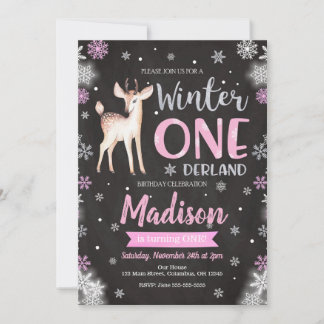 Winter ONEderland Deer 1. Geburtstag Einladung