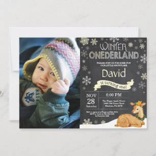 Winter Onederland Deer 1. Geburtstag Einladung
