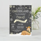 Winter Onederland Deer 1. Geburtstag Einladung (Stehend Vorderseite)