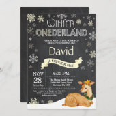 Winter Onederland Deer 1. Geburtstag Einladung (Vorne/Hinten)