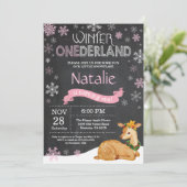 Winter Onederland Deer 1. Geburtstag Einladung (Stehend Vorderseite)