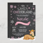 Winter Onederland Deer 1. Geburtstag Einladung (Vorne/Hinten)