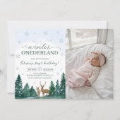 Winter ONEderland Deer Photo Invite Einladung (Vorderseite)