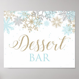 Winter Onederland Dessert Bar Sign Blue Snowflakes Poster