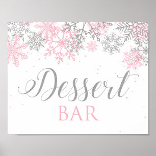 Winter Onederland Dessert Bar Sign Pink Schneefloc Poster