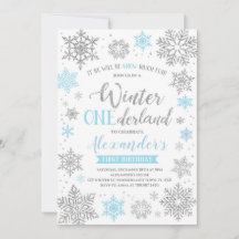 Winter Onederland Einladung Blau und Silber