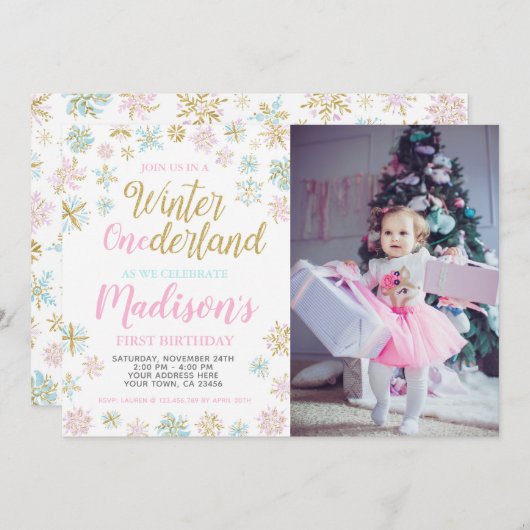 Winter ONEderland Einladung mit Foto (Vorne/Hinten)