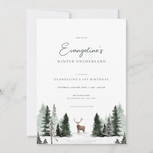 Winter Onederland Einladung zum 1. Geburtstag (Vorderseite)