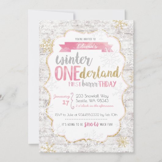 Winter Onederland Einladung zum ersten Geburtstag (Vorderseite)