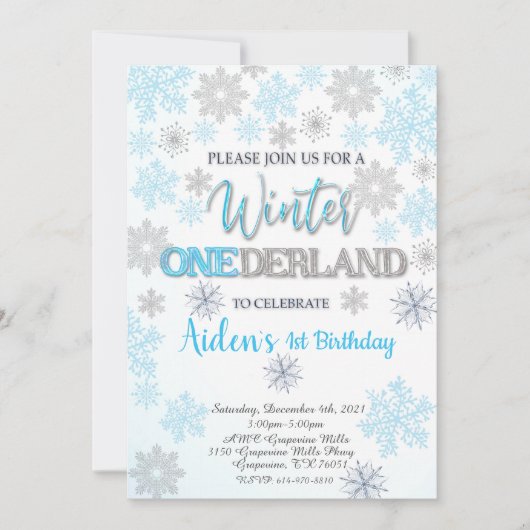 Winter Onederland Einladung zum ersten Geburtstag (Vorderseite)