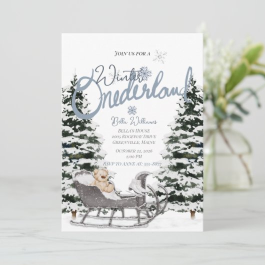 Winter Onederland Einladung zum ersten Geburtstag (Stehend Vorderseite)