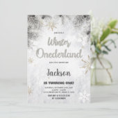 Winter ONEderland Einladungen Pine Silver Glitzer (Stehend Vorderseite)