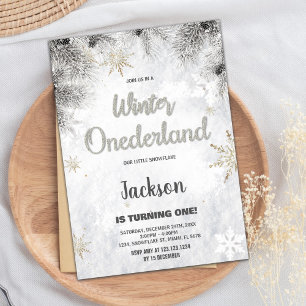 Winter ONEderland Einladungen Pine Silver Glitzer