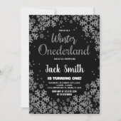 Winter ONEderland Einladungen Schwarzes Silber (Vorderseite)