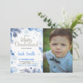 Winter ONEderland Einladungen Silver Glitzer Foto (Stehend Vorderseite)