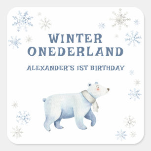 Winter Onederland Eisbär 1. Geburtstag  Quadratischer Aufkleber