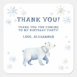 Winter Onederland Eisbär Geburtstag Danke Quadratischer Aufkleber