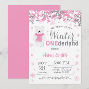 Winter Onederland Eisbär-Mädchen-1. Geburtstag Einladung