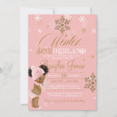 Winter Onederland Erster Geburtstag Afro-Puffs Bab Einladung (Vorderseite)