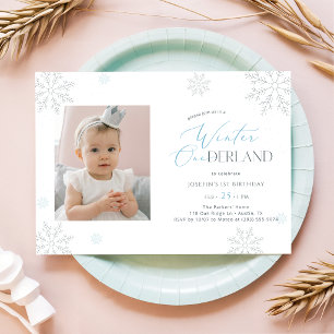 Winter Onederland Erster Geburtstag Baby Kinder Fo Einladung