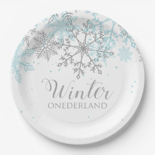 Winter Onederland erster Geburtstag blau und silbe Pappteller