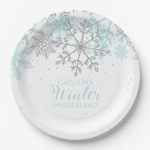 Winter Onederland erster Geburtstag blau und silbe Pappteller