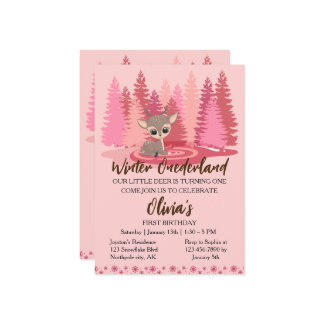Winter Onederland Erster Geburtstag Deer Pink Fore Einladung