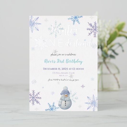 Winter ONEderland Erster Geburtstag Einladung (Stehend vorne)