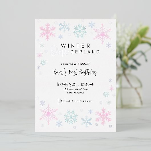 Winter ONEderland Erster Geburtstag Einladung (Stehend vorne)