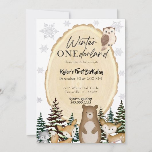 Winter ONEderland Erster Geburtstag Einladung (Vorderseite)