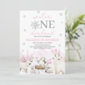 Winter ONEderland erster Geburtstag Einladung (Stehend Vorderseite)