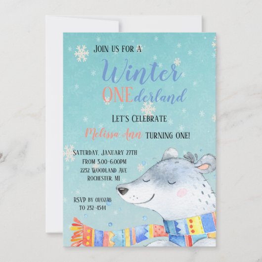 Winter Onederland Erster Geburtstag Einladung (Vorderseite)