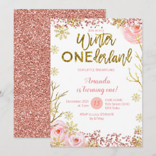 Winter ONEderland Erster Geburtstag Einladung Rosa