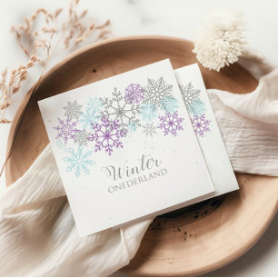 Winter Onederland Erster Geburtstag Lila Blue Serviette