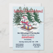 Winter Onederland Erster Geburtstag Niedliche Ping Einladung (Vorderseite)