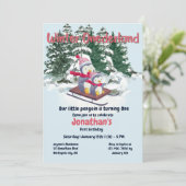 Winter Onederland Erster Geburtstag Niedliche Ping Einladung (Stehend Vorderseite)